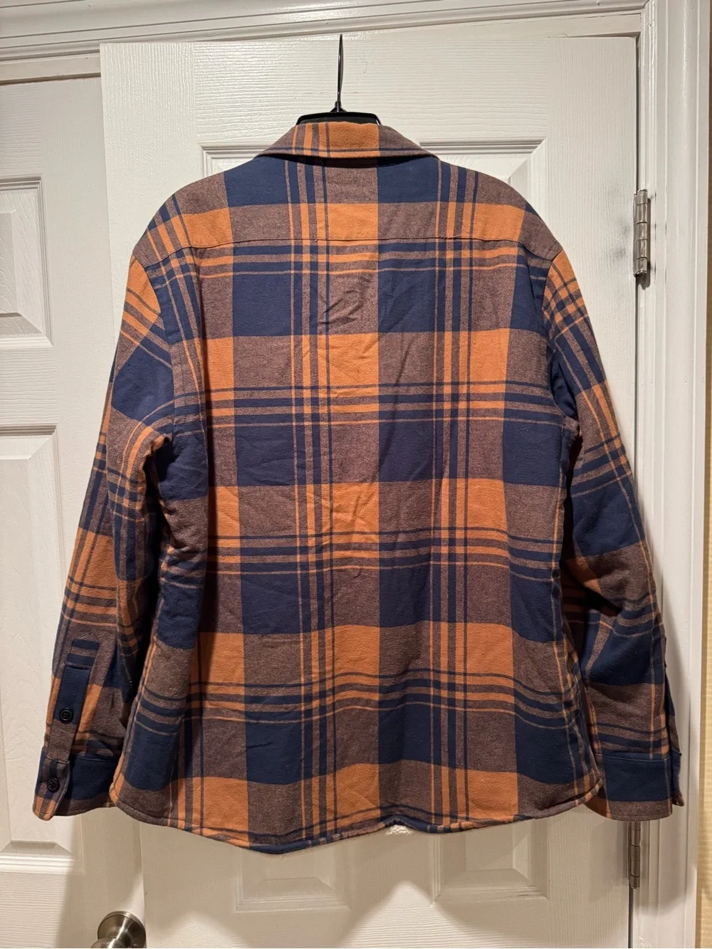 J. Crew Orange & Navy Plaid Sherpa-Lined Shirt Jacket